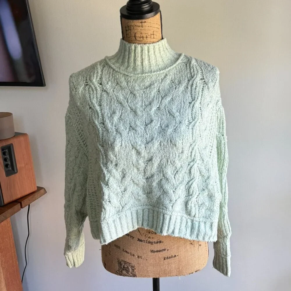 Free People - Merry Go Round Cable-Knit Sweater Mint - Women’s S​​